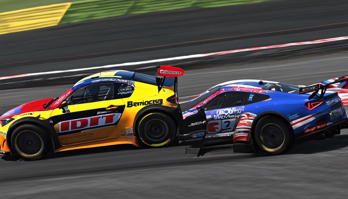 An image showcasing the intense virtual racing environment of the iRacing World Championship Series