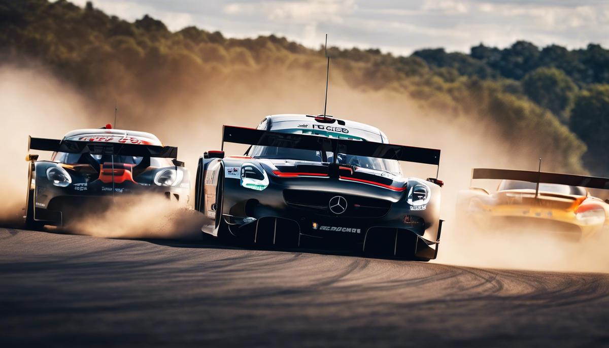 Image depicting two racing cars in intense competition