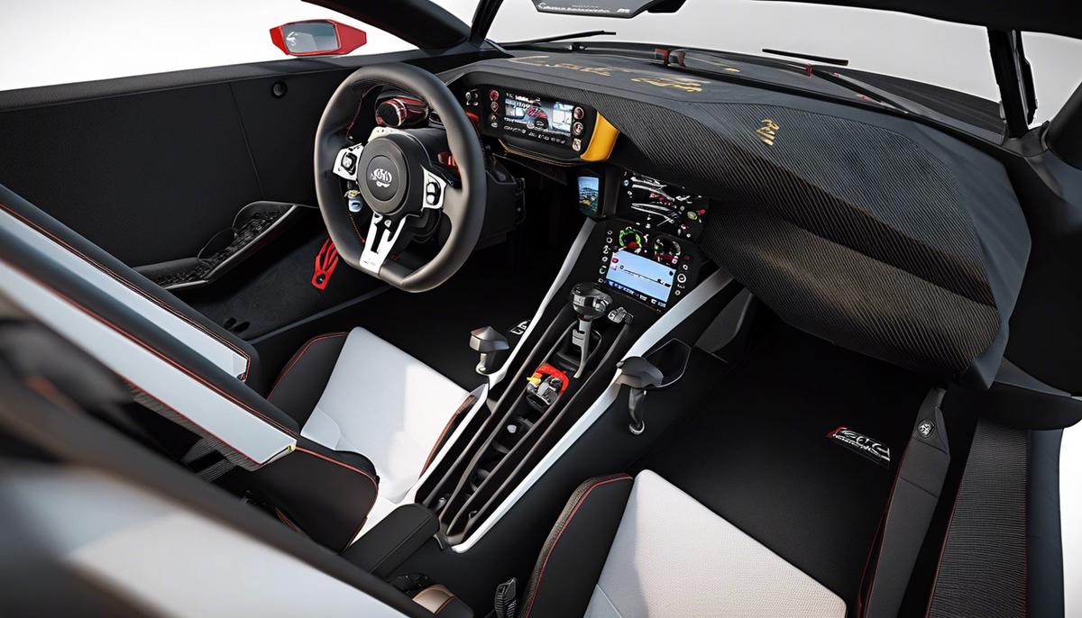 Image illustrating various entry-level sim racing gear such as a racing wheel, pedals, cockpit, PC, and additional elements such as display and audio system.
